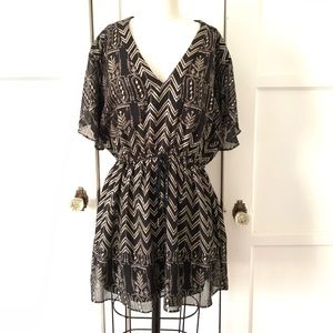 FREE PEOPLE Black Chiffon Metallic Print Dress Sz Xs